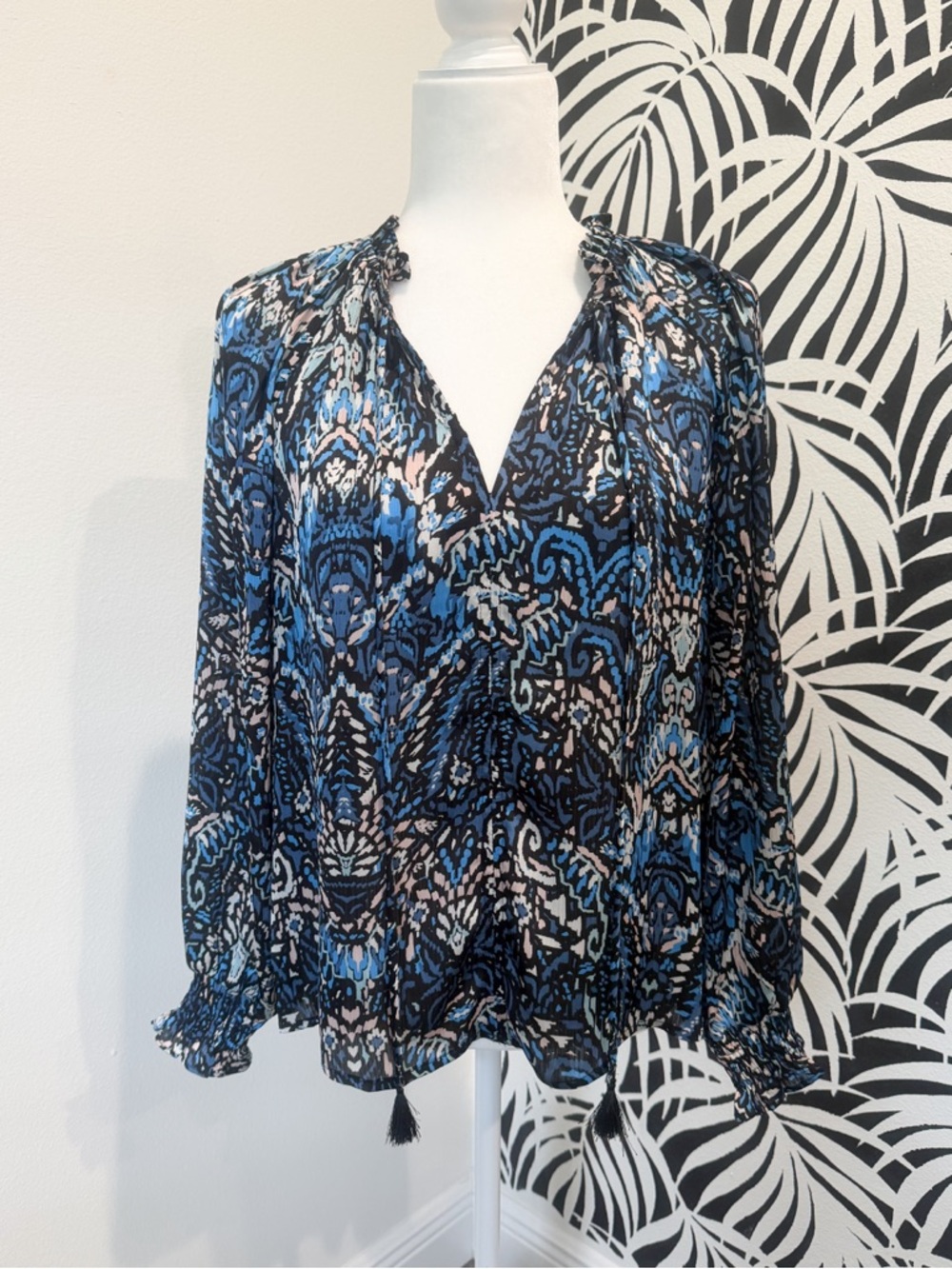 Pinch Blue Ikat V-Neck Flowy Top